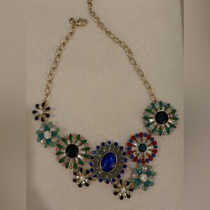 J. Crew Gold Necklace with Blue and Green Accents
